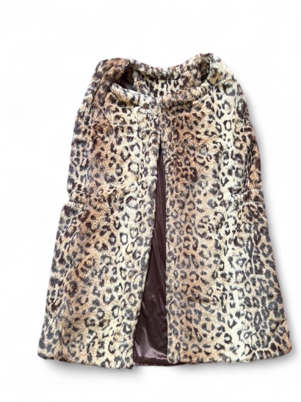 Leopard print faux fur vest with satin lining